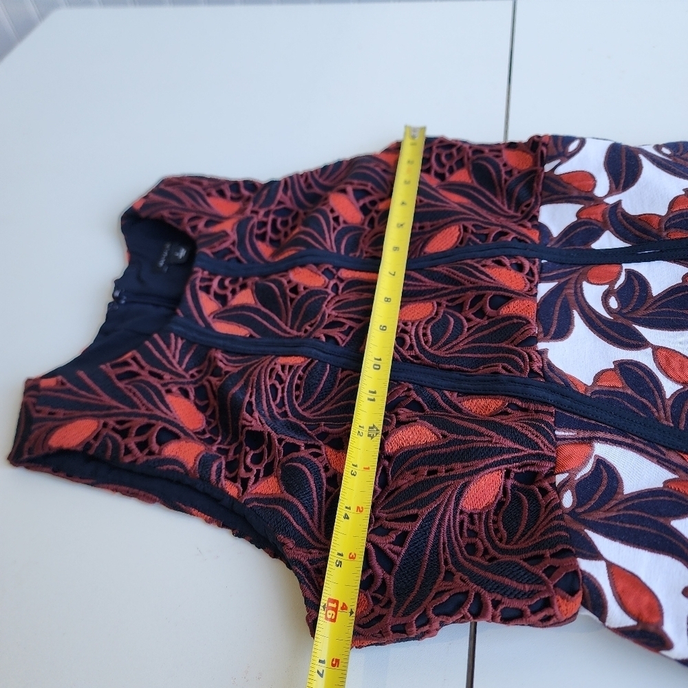 ANN TAYLOR Black Whit Red Floral Thick Lace Sleeveless Dress Pockets Sz 6 - Picture 16 of 16